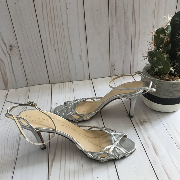 Kate ♠️ Spade Silver Ankle Strap Heels - Picture 3 of 5